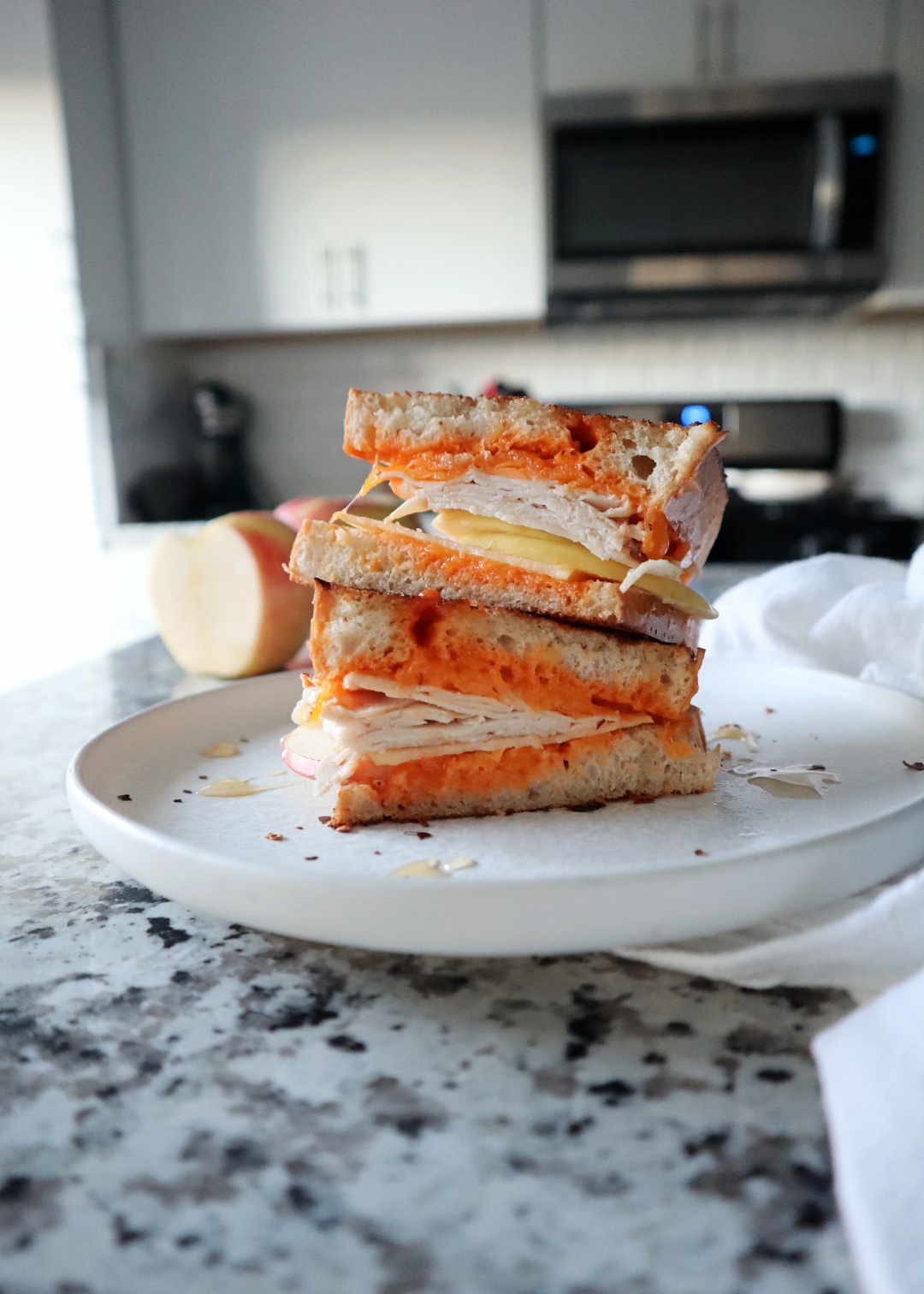 Turkey, Cheddar, and Apple Grilled Cheese with Gochujang Mayo
